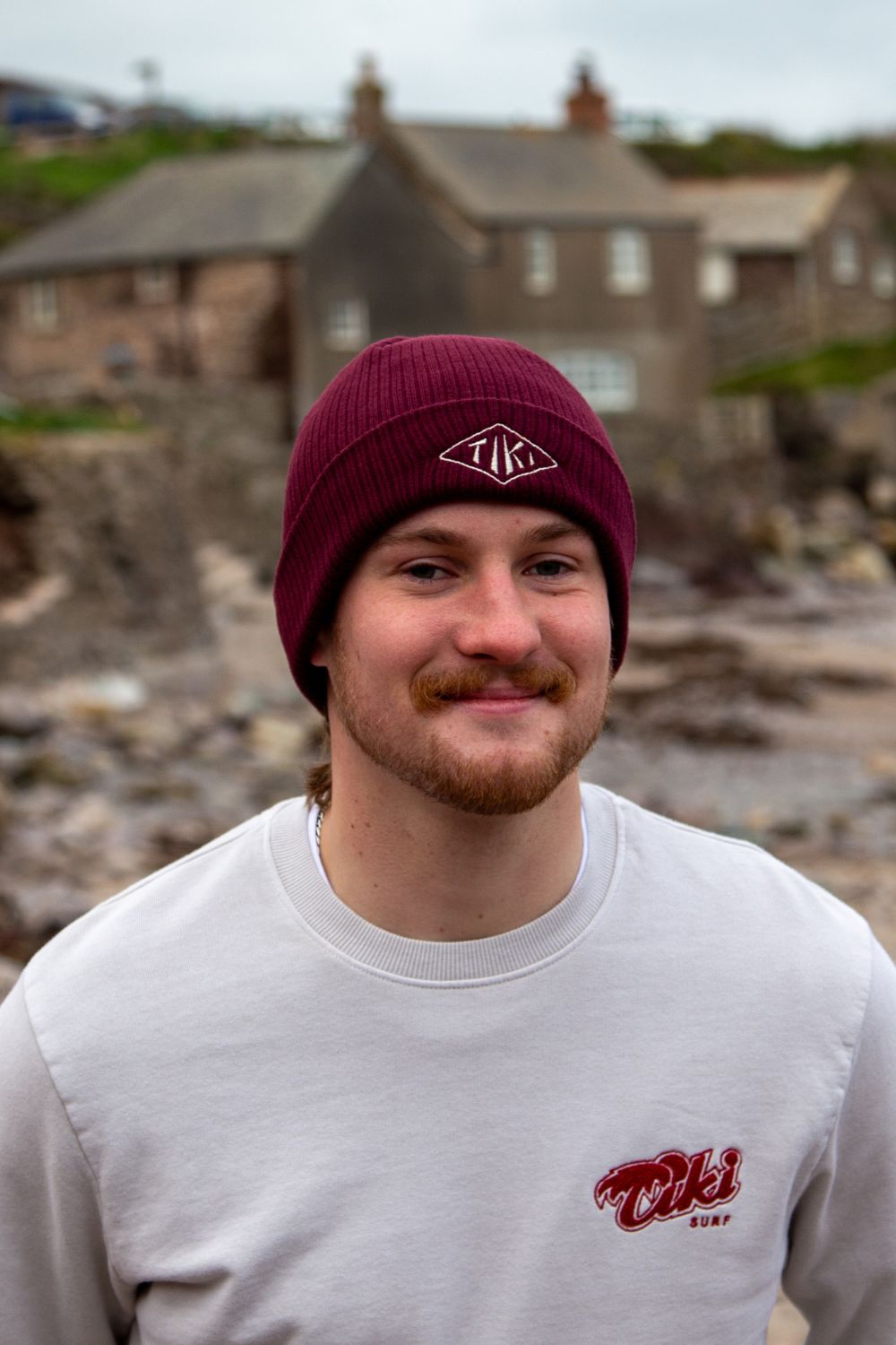 Tiki Diamond Knit Beanie Burgundy