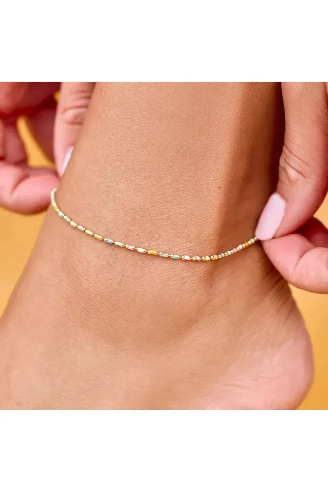 Pura Vida Dainty Enamel Chain Anklet Gold