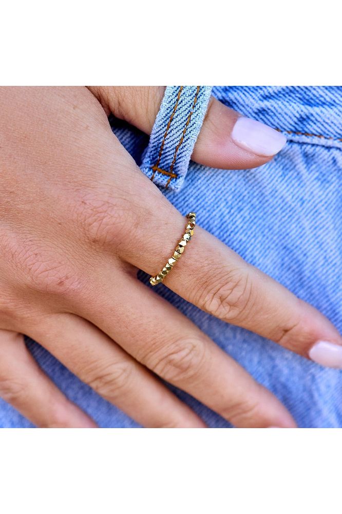 Pura Vida Faceted Bead Stretch Ring Gold