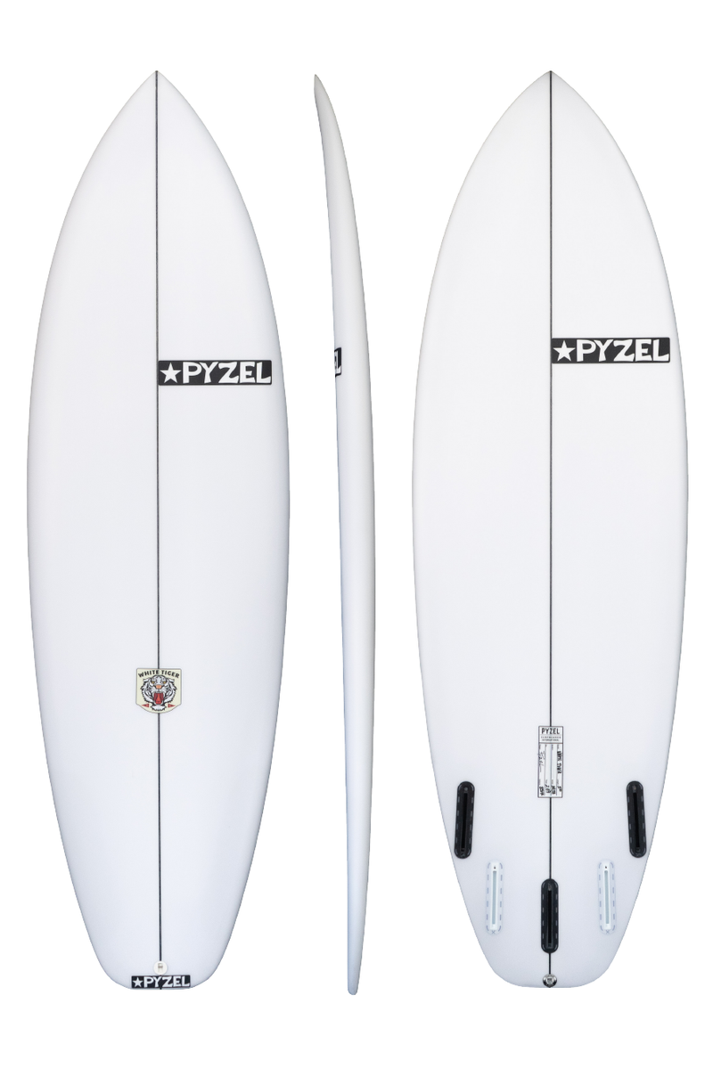 Pyzel White Tiger Surfboard with Futures in White 5'7"