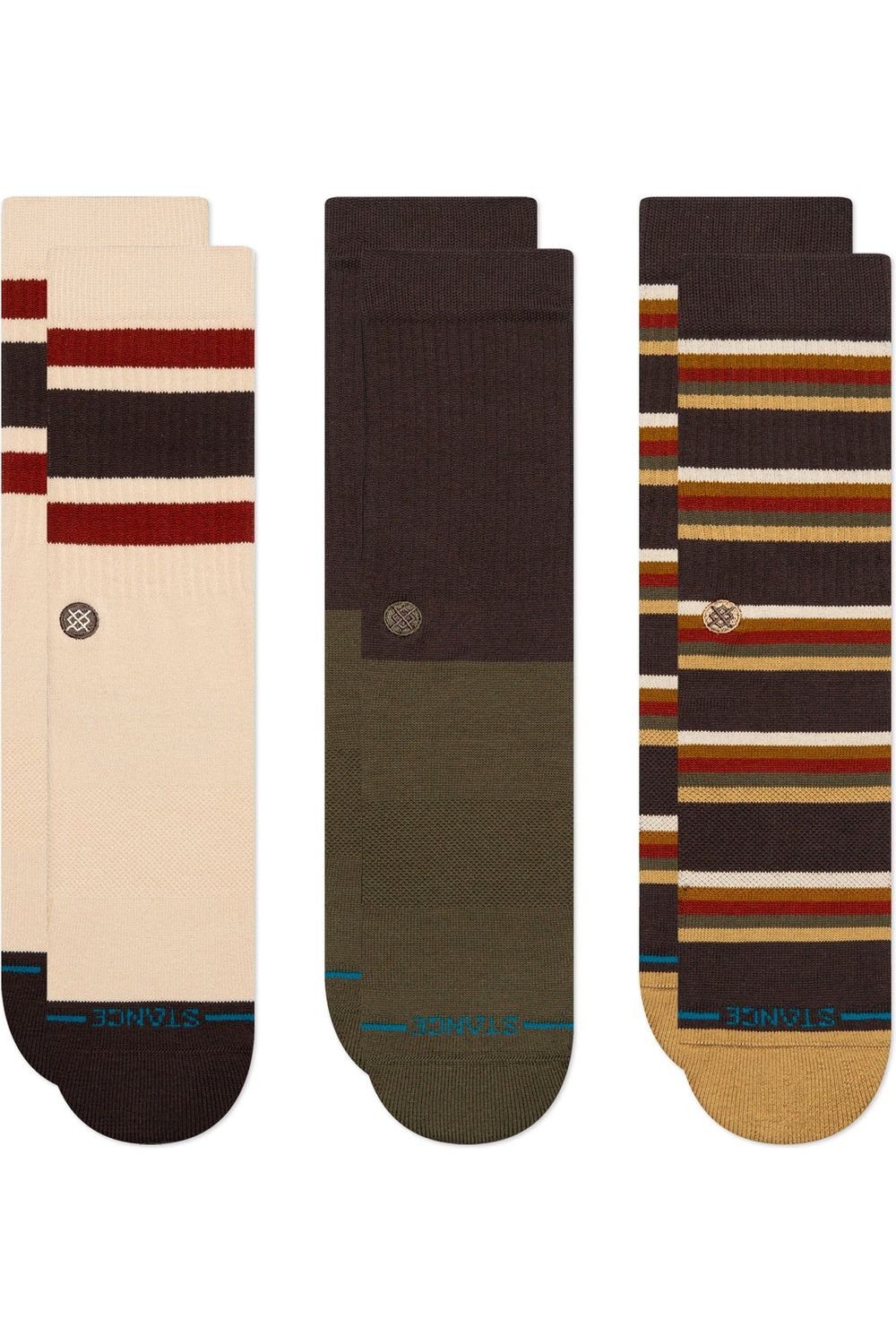 Stance Mill House 3 Pack Crew Socks Dark Brown