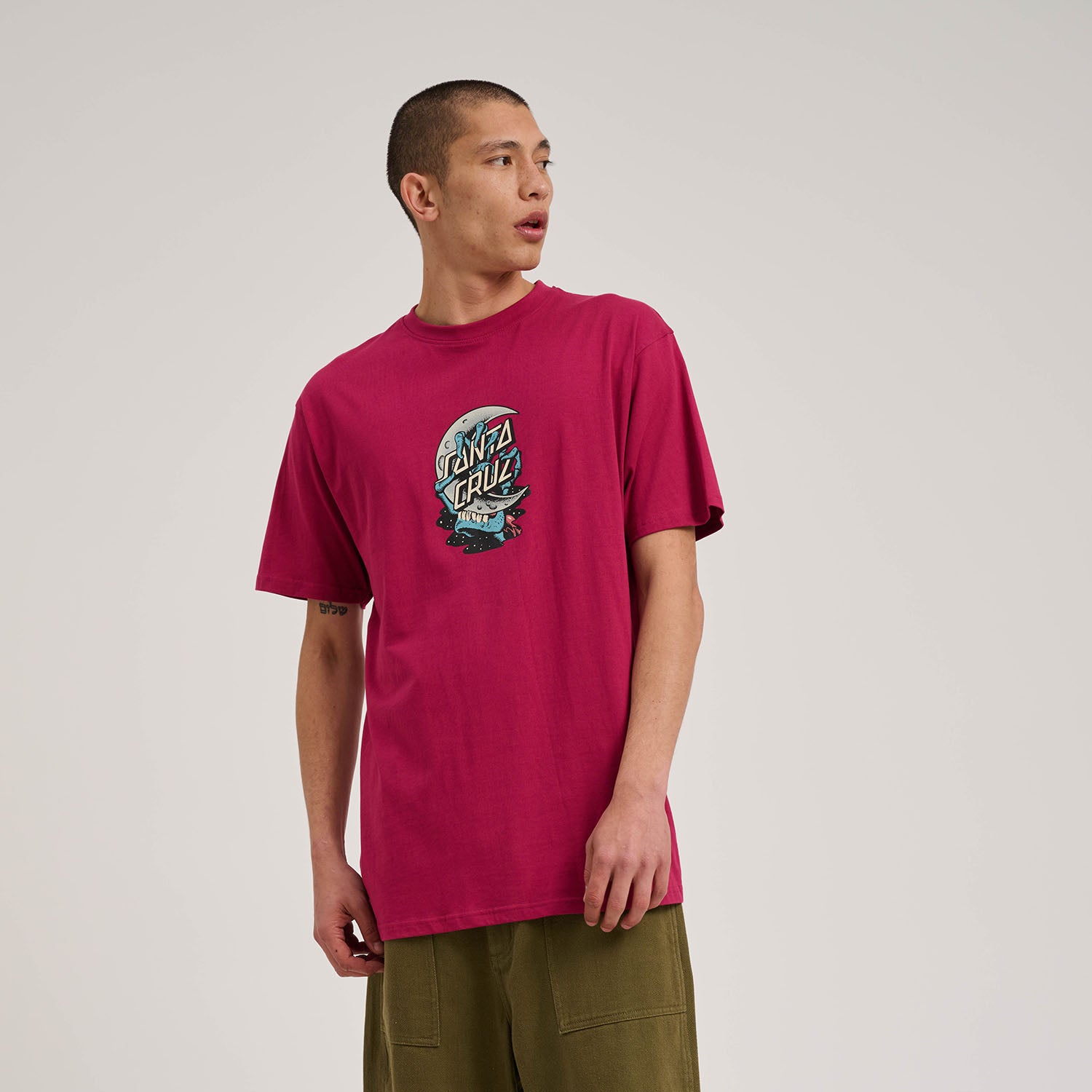 Santa Cruz Crescent Bone Hand T-Shirt Burgundy