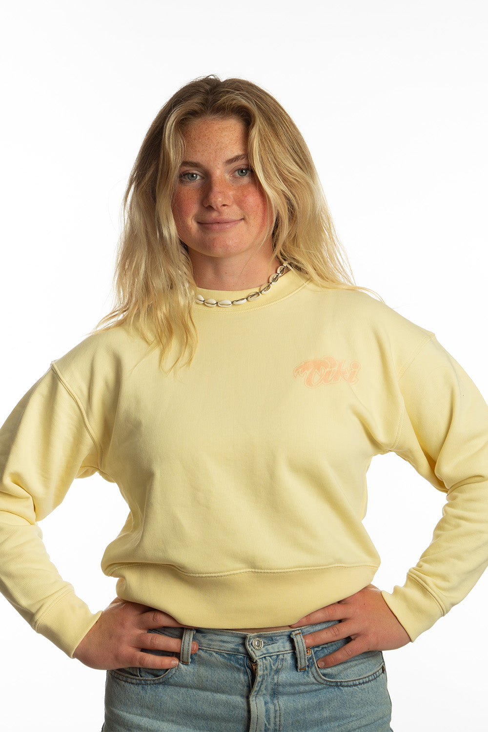 Tiki Retro Palm Crew Sweatshirt Yellow