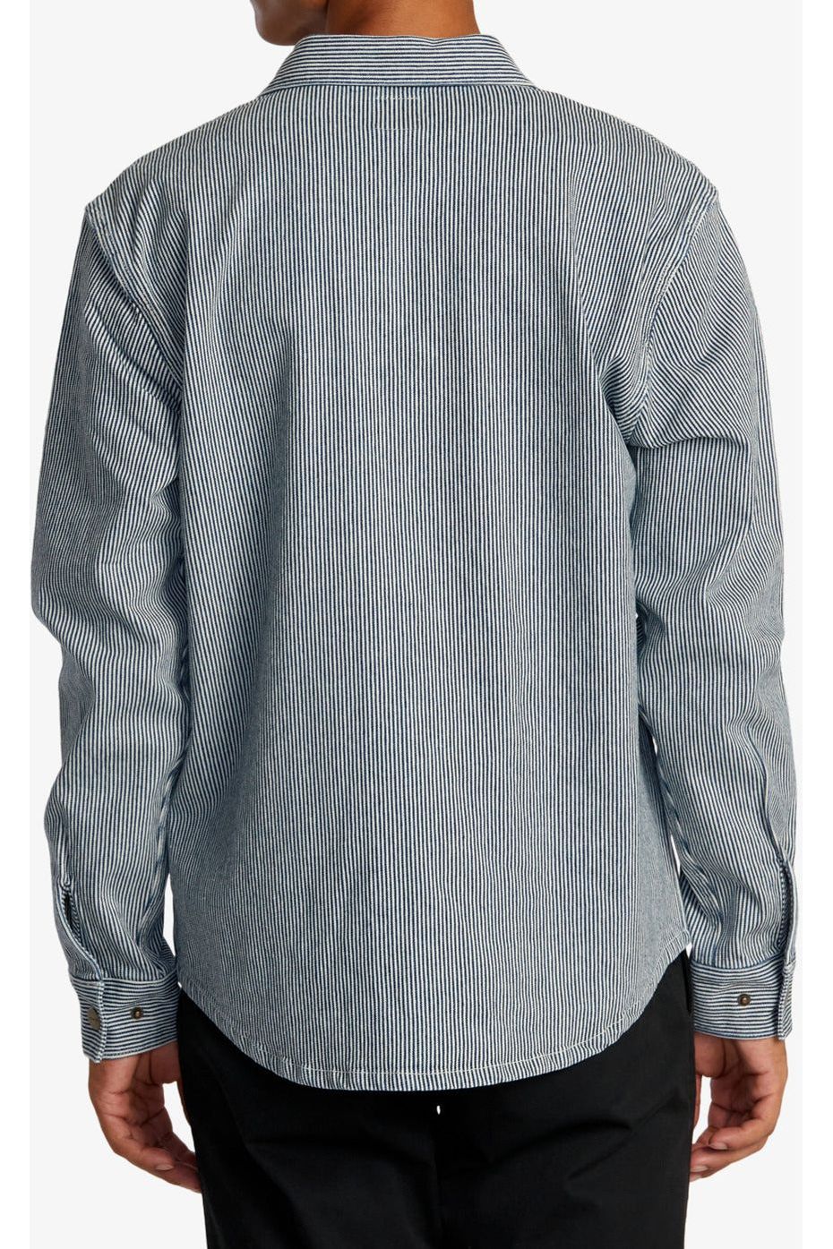 Rvca Chainmail Hickory Overshirt Long Sleeve Blue Hickory