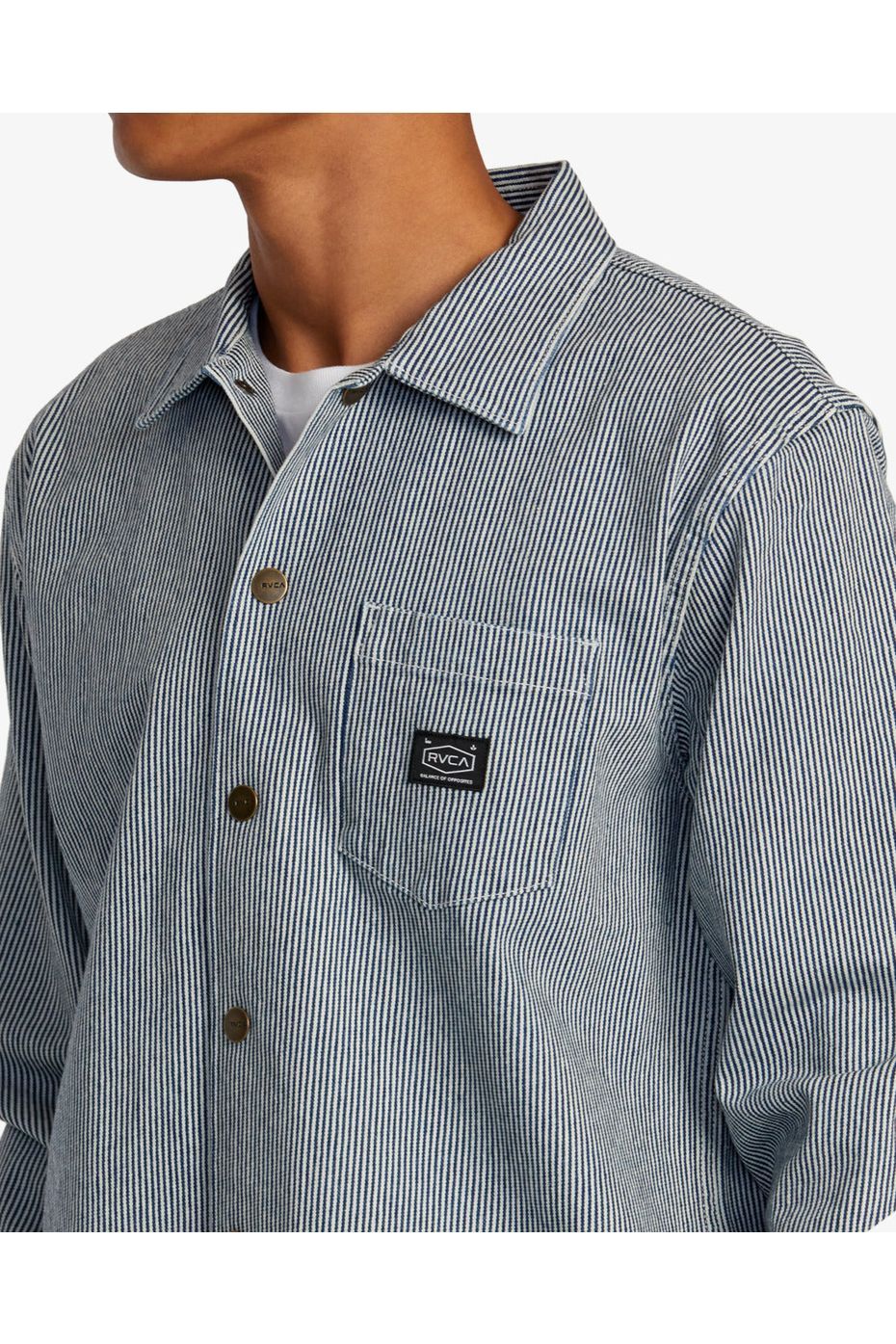 Rvca Chainmail Hickory Overshirt Long Sleeve Blue Hickory