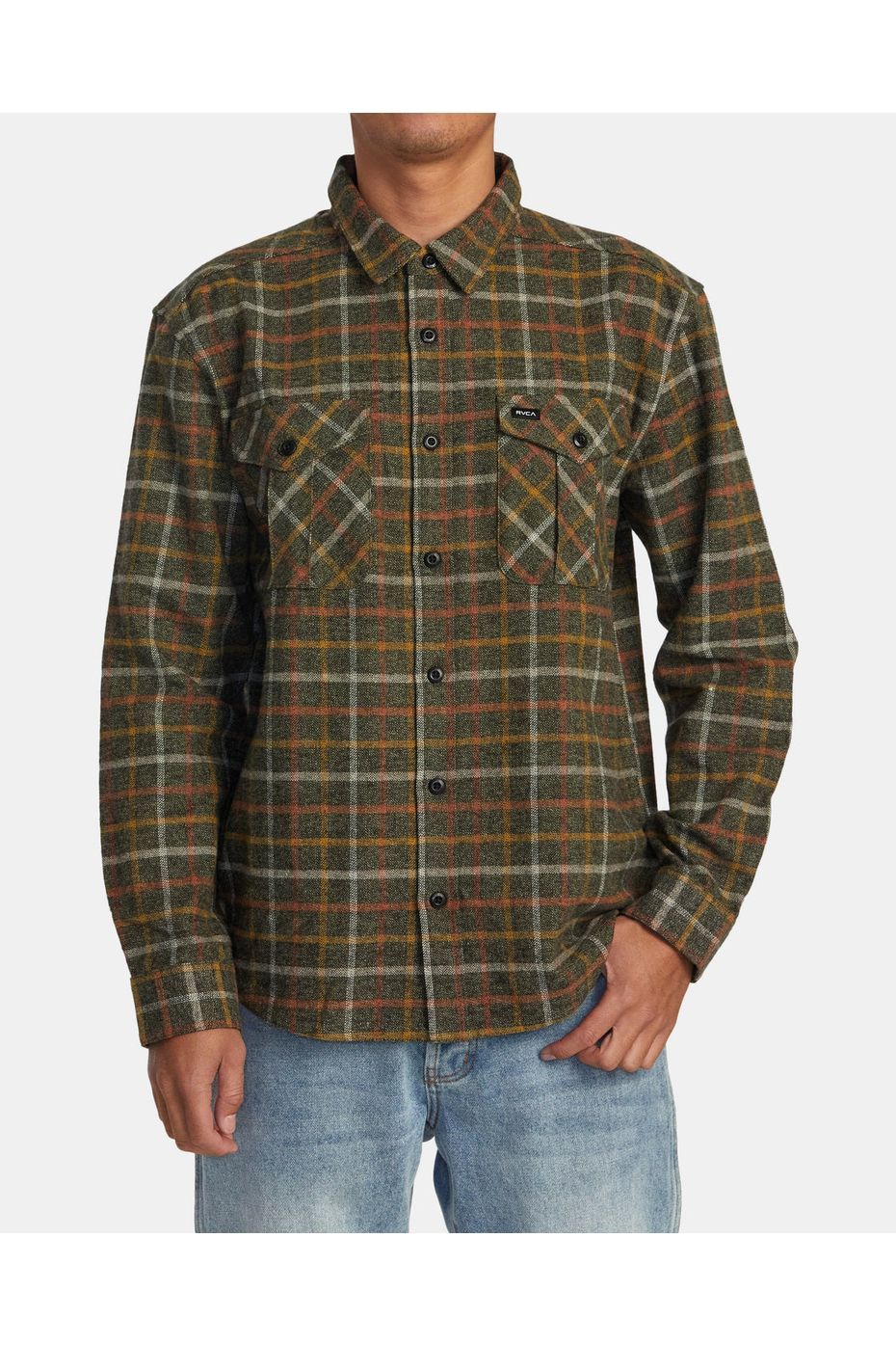 RVCA Hughes Flannel Long Sleeve Shirt Warm Grey