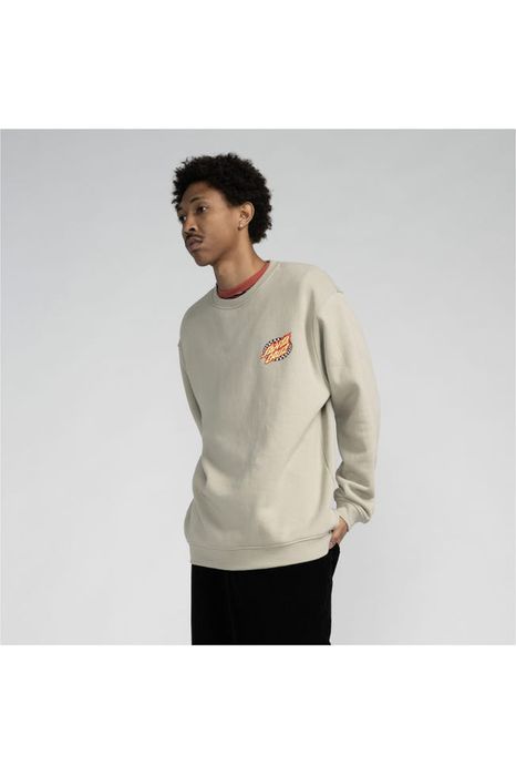 Santa Cruz Oval Check Flame Crew Sweat Stone Grey