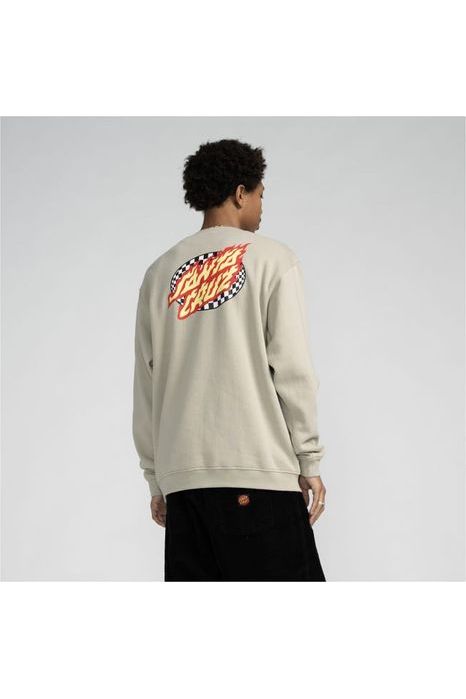 Santa Cruz Oval Check Flame Crew Sweat Stone Grey