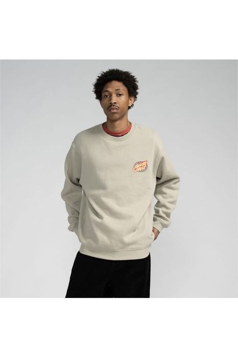 Santa Cruz Oval Check Flame Crew Sweat Stone Grey