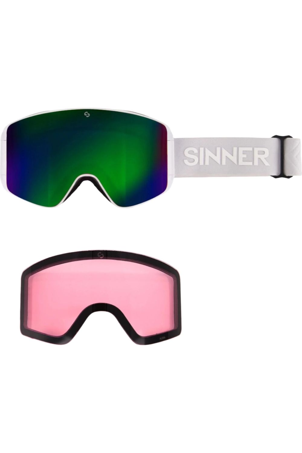 Sinner Aura Goggles Matte White Green Pink