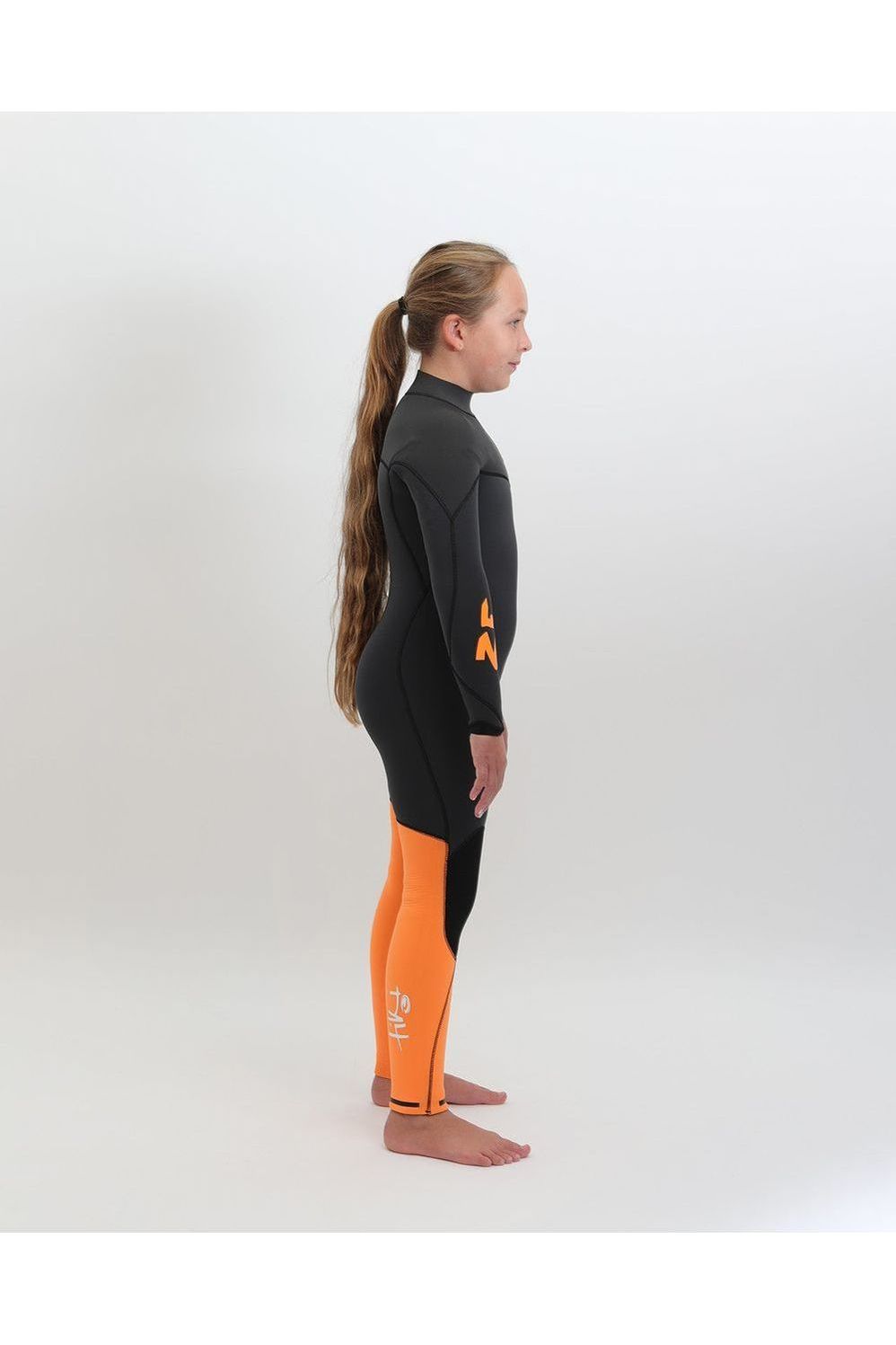 Tiki Youth Zepha 4/3 Wetsuit GBS Zip Free Steamer - Graphite/Orange